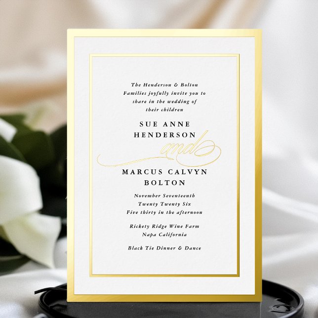 Invitation En Aluminium Élégant Mariage de cadre d'or de calligraphie form (Créateur téléchargé)