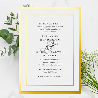 Invitation En Aluminium Élégant Mariage de cadre d'or de calligraphie form