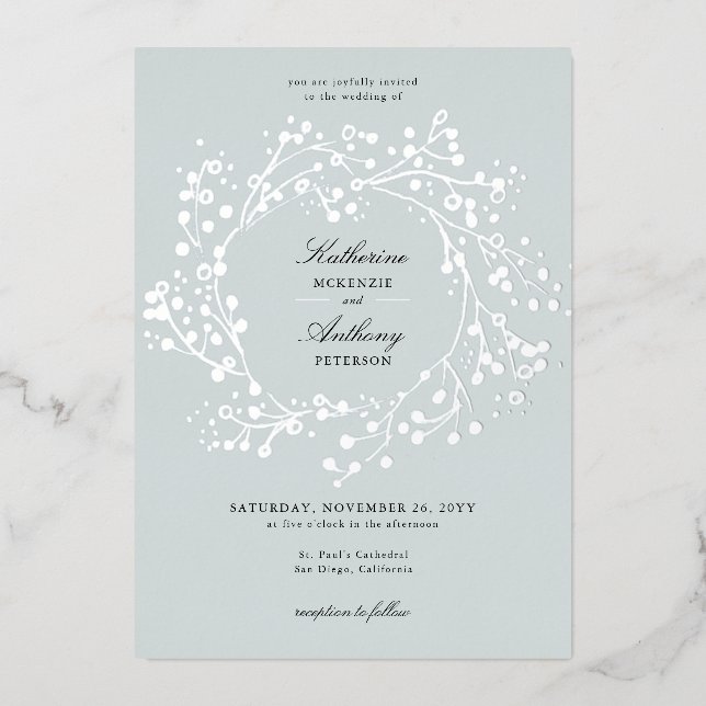 Invitation En Aluminium Élégant Mariage de courge de Berry à glace vert hi (Recto)