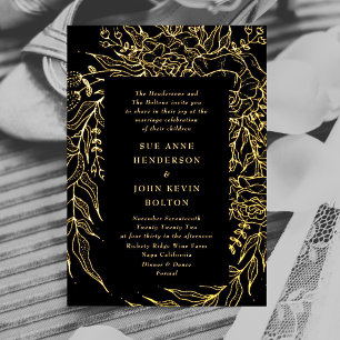 Invitation En Aluminium Élégant Mariage de couronne d'or Onyx Black Tuxedo