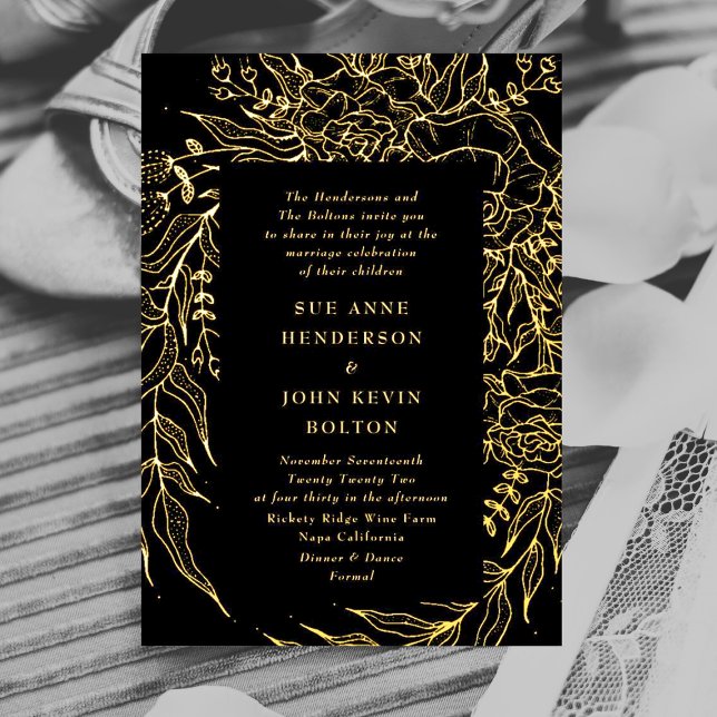 Invitation En Aluminium Élégant Mariage de couronne d'or Onyx Black Tuxedo (Créateur téléchargé)