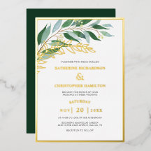 Élégant Mariage de feuille d'or verte de la forêt 