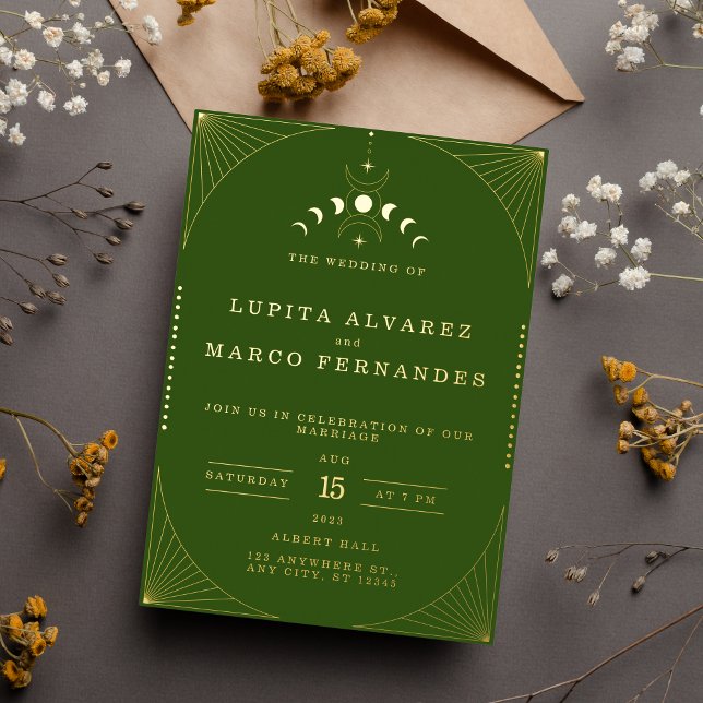 Invitation En Aluminium Élégant Mariage de gazon vert Tarot Gold (Créateur téléchargé)