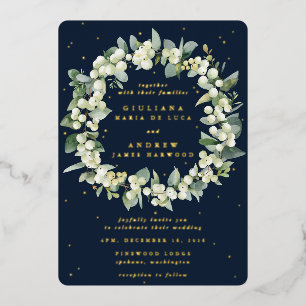 Invitation En Aluminium Elégant Mariage de la couronne de neige et d'eucal