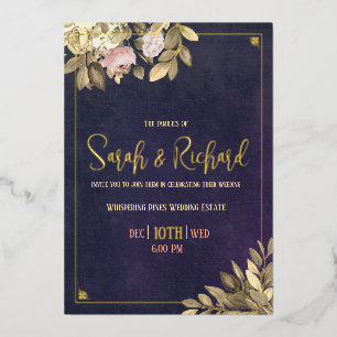 Invitation En Aluminium Elégant Mariage de la Marine Gold Blush Accents