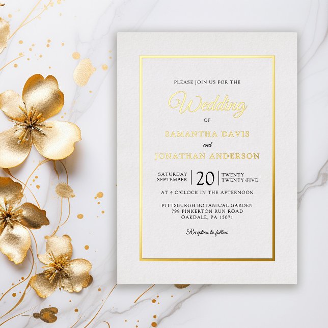 Invitation En Aluminium Élégant Mariage de script moderne Gold Foil Invita (Créateur téléchargé)