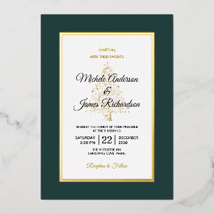 Invitation En Aluminium Élégant Mariage de vacances Emerald Gold Winter