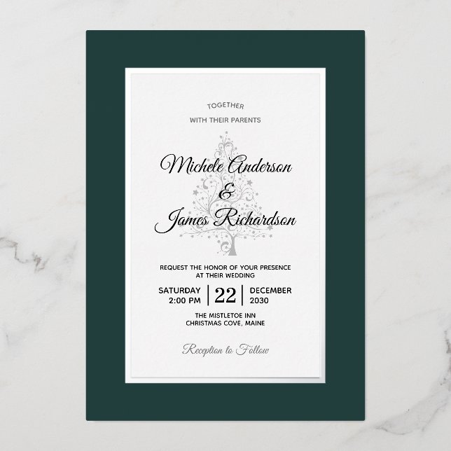 Invitation En Aluminium Élégant Mariage de vacances Emerald Silver (Recto)