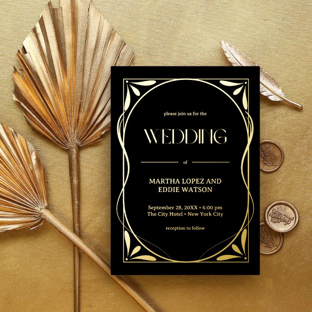 Invitation En Aluminium Elégant Mariage d'or Art Nouveau (Créateur téléchargé)
