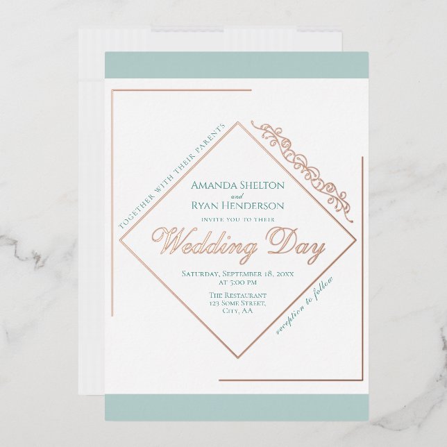 Invitation En Aluminium Élégant Mariage d'ornement Turquoise  or Rose (Enveloppe)