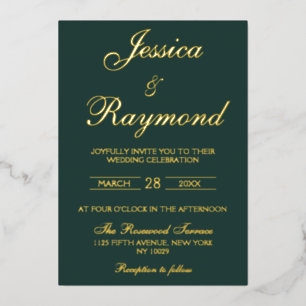 Invitation En Aluminium Élégant Mariage Emerald Green et Gold Foil
