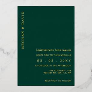 Invitation En Aluminium Élégant Mariage Emerald Green Gold
