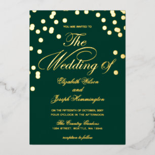 Invitation En Aluminium Élégant Mariage Emerald Green Gold Confetti