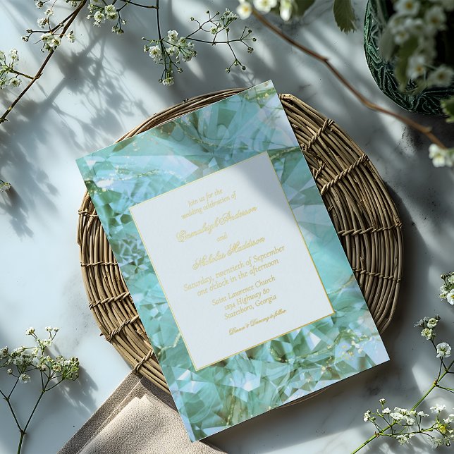 Invitation En Aluminium Élégant Mariage en pierre de verre de mer (Créateur téléchargé)