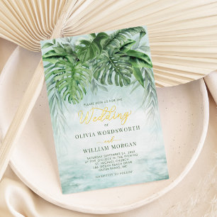 Invitation En Aluminium Élégant Mariage Feuille de Tropicaux en Or
