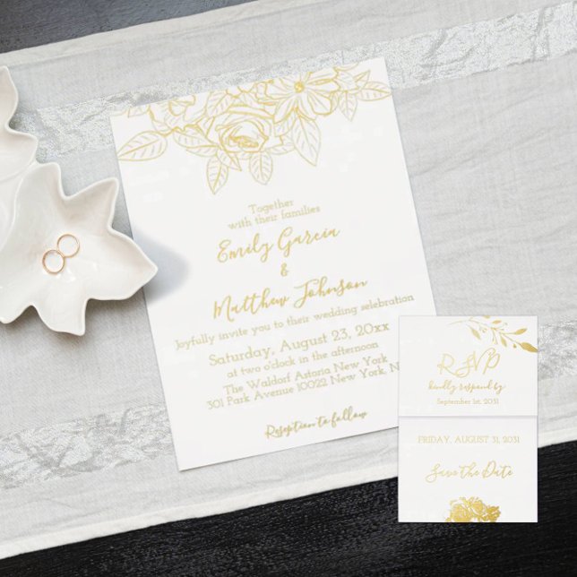 Invitation En Aluminium Élégant Mariage floral botanique Gold Foil (Créateur téléchargé)