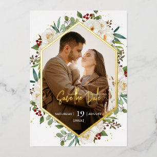 Invitation En Aluminium Élégant mariage floral de rose blanche naturelle d