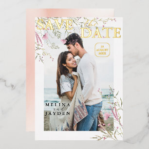 Invitation En Aluminium Élégant Mariage Floral Rose Sauvage Enregistrer La