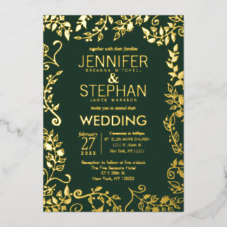 Invitation En Aluminium Élégant mariage floral vert forêt or véritable