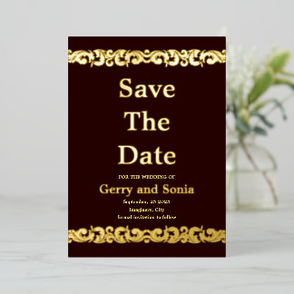 Invitation En Aluminium Élégant Mariage Flourdissant Or Économisez La Date