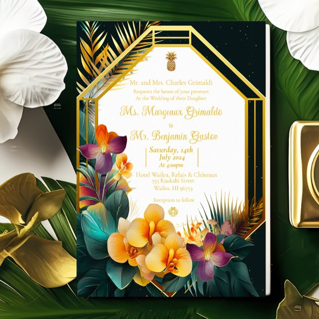 Invitation En Aluminium Elégant Mariage Formal Destination Tropical (Créateur téléchargé)
