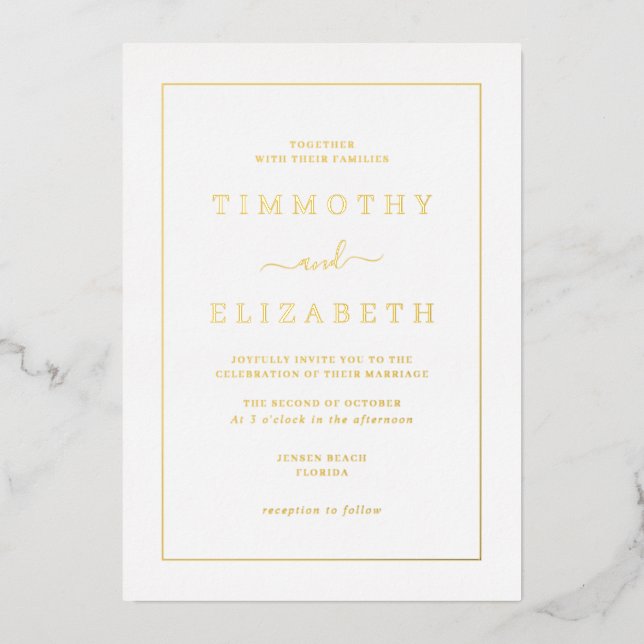 Invitation En Aluminium Élégant Mariage Gold Foil (Recto)