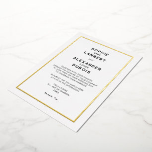 Invitation En Aluminium Élégant Mariage Minimaliste Bordure Dorée Français