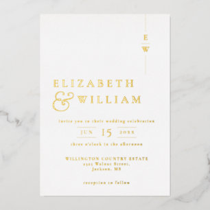 Invitation En Aluminium Élégant Mariage Minimaliste Monogramme Or