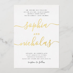 Invitation En Aluminium Élégant mariage moderne calligraphie script or