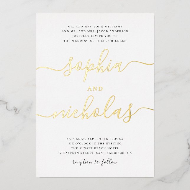 Invitation En Aluminium Élégant mariage moderne calligraphie script or (Recto)
