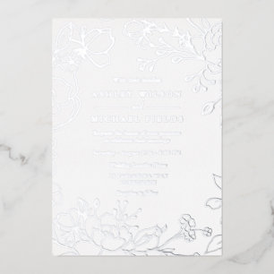 Invitation En Aluminium Élégant Mariage Moderne Floral Argenté Véritable A