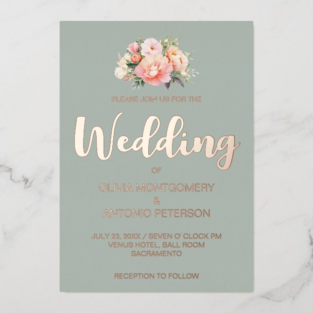 Invitation En Aluminium Élégant Mariage moderne rose Peony (Recto)