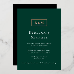 Invitation En Aluminium Élégant Mariage Monogramme Emerald Green