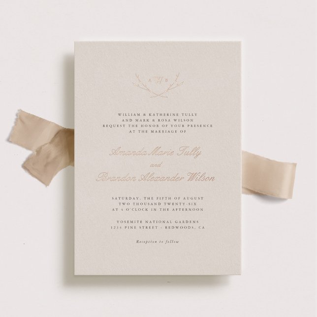 Invitation En Aluminium Élégant Mariage Monogramme Rose Or Forêt (Créateur téléchargé)