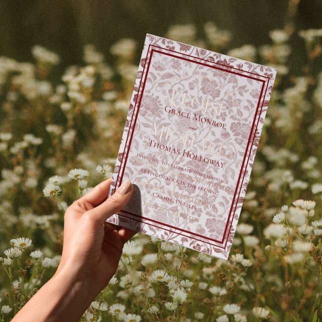 Invitation En Aluminium Élégant Mariage Monogramme Script Toile Florale Ro (*AI Generated Mockup )