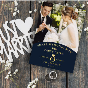 Invitation En Aluminium Élégant Mariage Navy Or Photo Sophistiqué