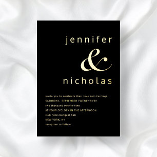 Invitation En Aluminium Élégant Mariage noir et orange or