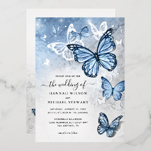 Invitation En Aluminium Élégant Mariage Papillon Bleu Clair Réel
