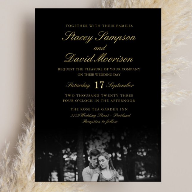 Invitation En Aluminium Élégant Mariage Photo Avec Véritable Or (Créateur téléchargé)