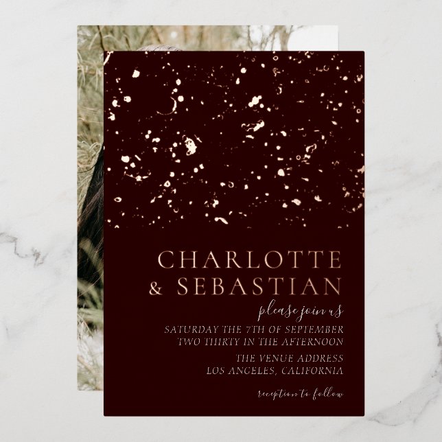 Invitation En Aluminium Elégant Mariage photo Deep Red personnalisé (Recto/Verso)