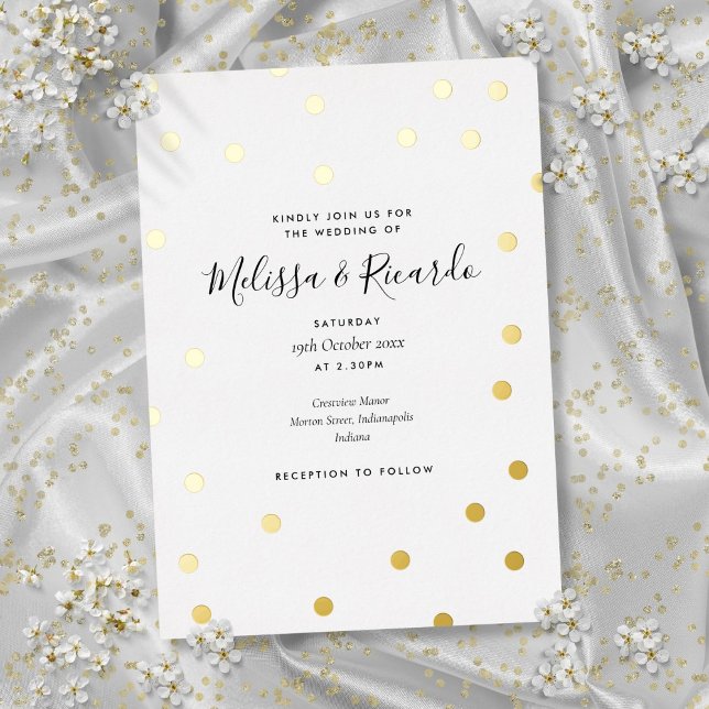 Invitation En Aluminium Élégant Mariage Pois Gold (Elegant Polka Dots Wedding Gold Foil Invitation)
