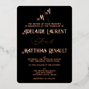 Invitation En Aluminium Élégant Mariage Rayé Noir & Blanc Or Rose