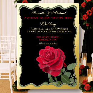 Invitation En Aluminium Élégant Mariage Rouge Rose & Or