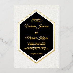 Invitation En Aluminium Élégant Mariage traditionnel Black & Gold Foil