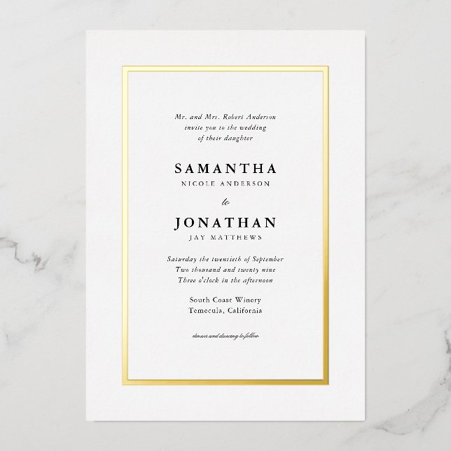 Invitation En Aluminium Élégant Mariage traditionnel Gold Foil (Recto)