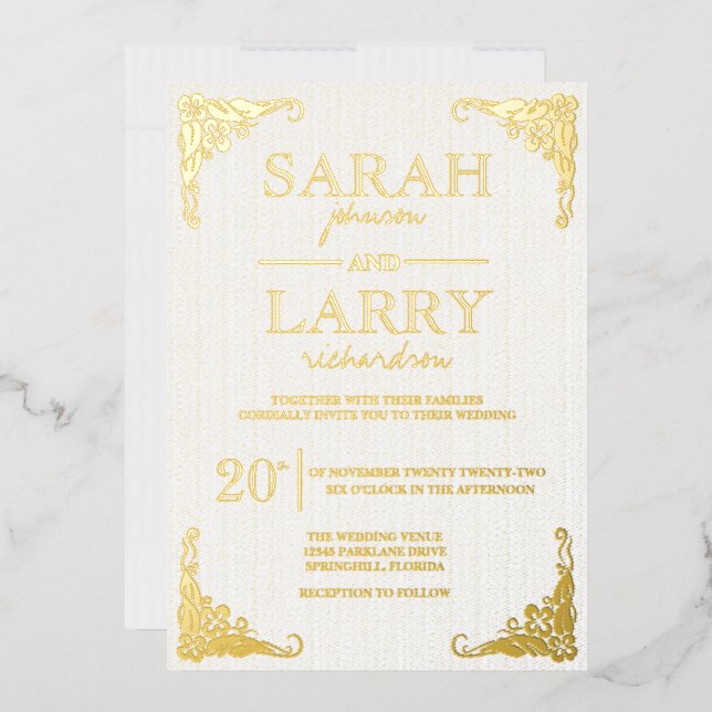 Invitation En Aluminium Elégant Mariage traditionnel hawaïen or (Enveloppe)