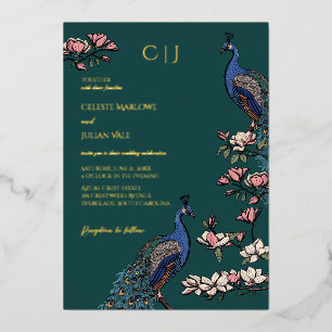Invitation En Aluminium Élégant Mariage Turquoise de Peacock Floral