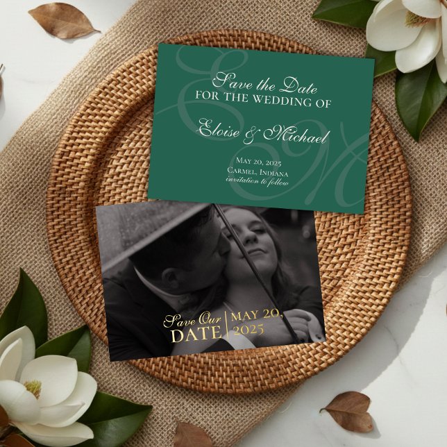 Invitation En Aluminium Élégant mariage vert à huile verte moderne Enregis (Elegant Modern Green Foil Wedding Save the Date Foil Invitation)