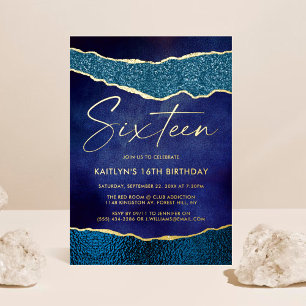 Invitation En Aluminium Élégant Marine Blue Geoed Agate 16e anniversaire R