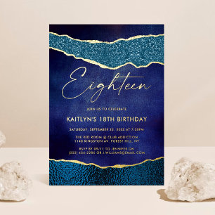 Invitation En Aluminium Élégant Marine Blue Geoed Agate 18e anniversaire R